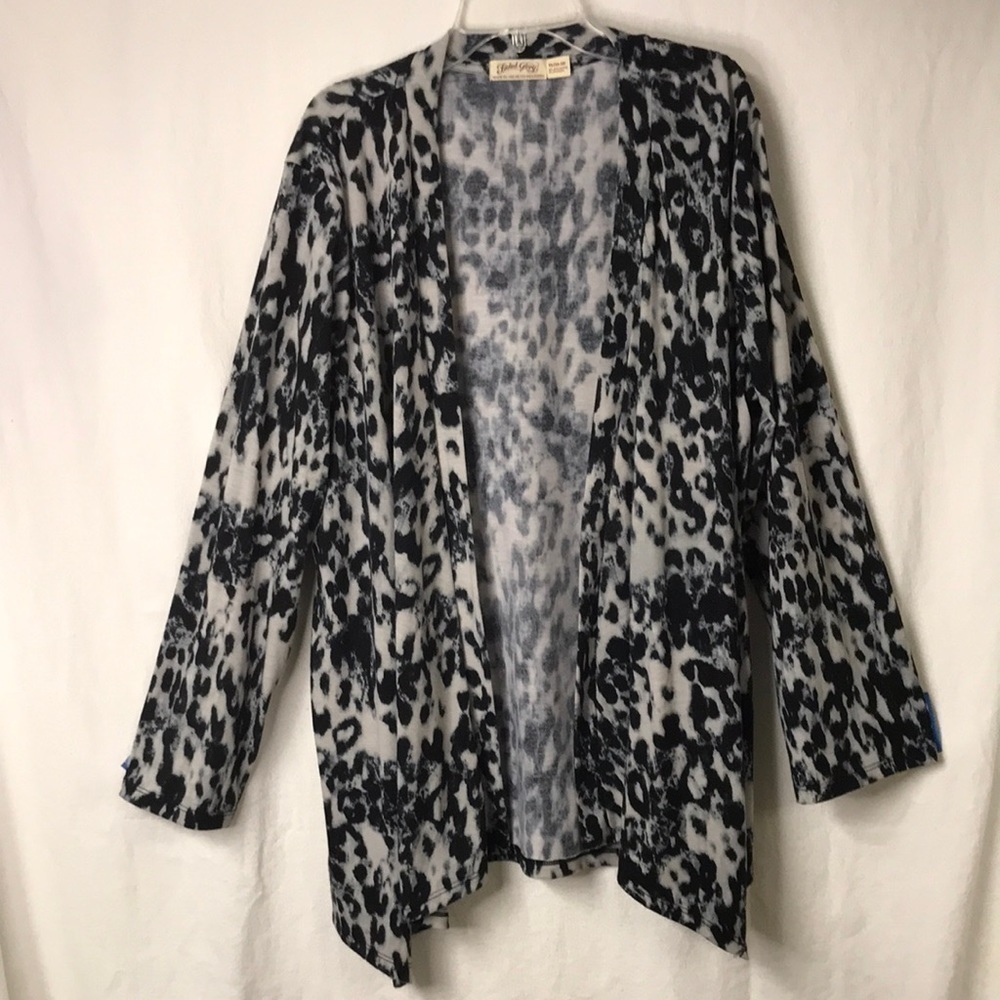 FADED Glory Open Front Cardigan Topper XL Abstract Animal Print  Black White